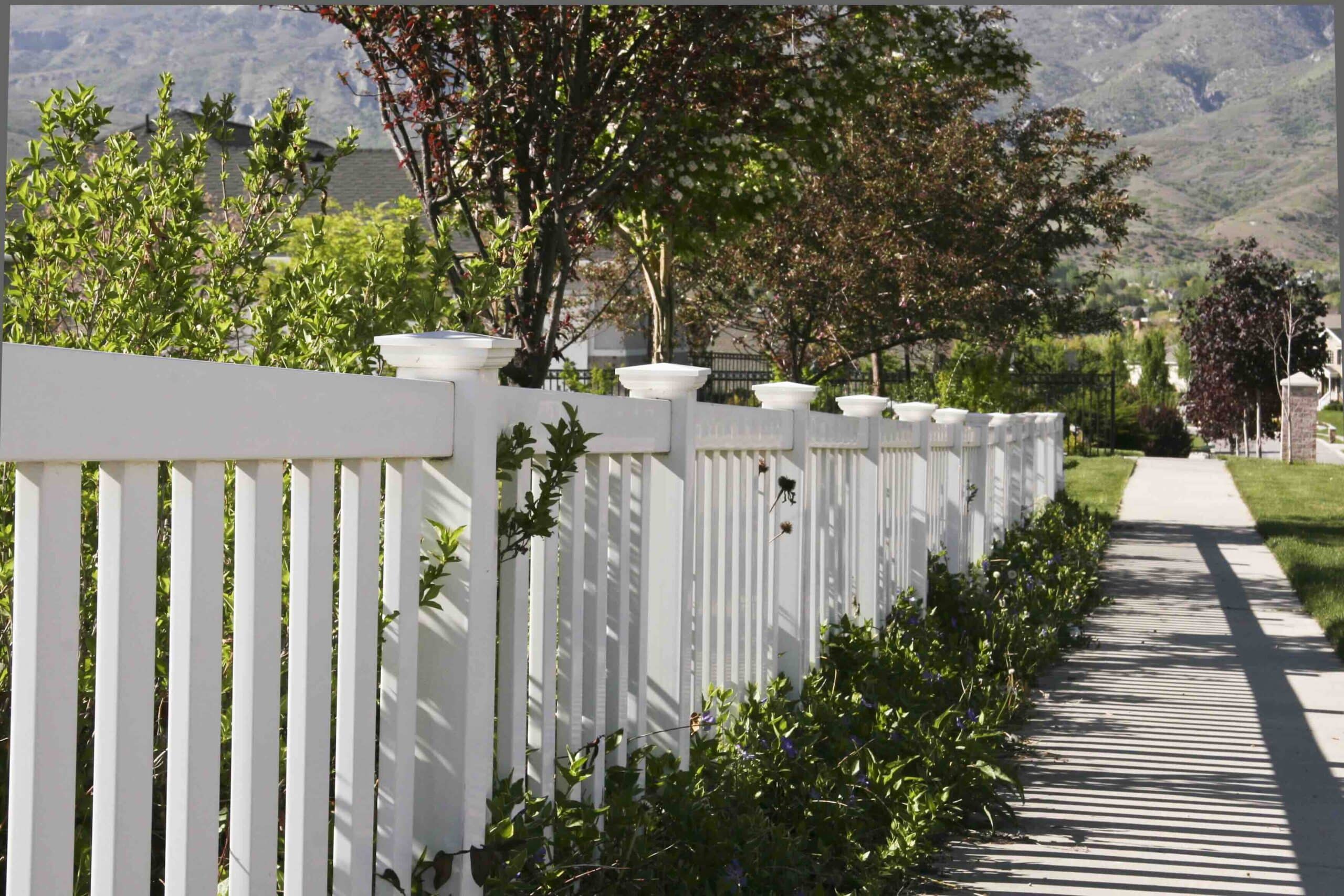 vinyl picket fence in front yard
